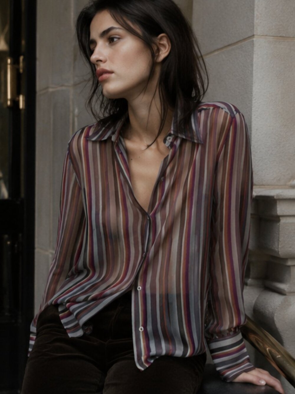 Zara Striped Long Sleeve Shirt Multicolored Sz Small NWT